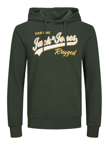 JACK & JONES Logo sweat hood regular fit, heren hoodie katoenmengsel met capuchon, groen