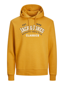 JACK & JONES Logo sweat hood regular fit, heren hoodie katoenmengsel met capuchon, okergeel