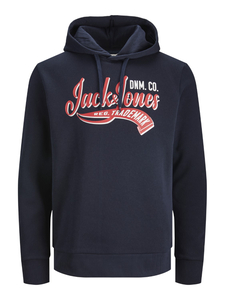 JACK & JONES Logo sweat hood regular fit, heren hoodie katoenmengsel met capuchon, blauw
