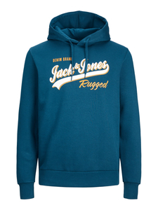 JACK & JONES Logo sweat hood regular fit, heren hoodie katoenmengsel met capuchon, middenblauw