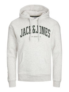 JACK & JONES Josh sweat hood regular fit, heren hoodie katoenmengsel met capuchon, wit melange
