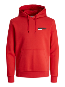 JACK & JONES Corp logo sweat hood play regular fit, heren hoodie katoenmengsel met capuchon, rood met kleine logoprint