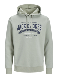 JACK & JONES Logo sweat hood regular fit, heren hoodie katoenmengsel met capuchon, saliegroen