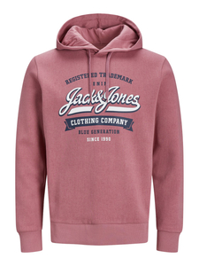 JACK & JONES Logo sweat hood regular fit, heren hoodie katoenmengsel met capuchon, roze
