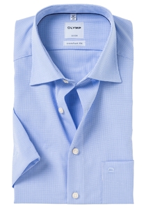 OLYMP Luxor comfort fit overhemd, korte mouw, lichtblauw met wit geruit (contrast)