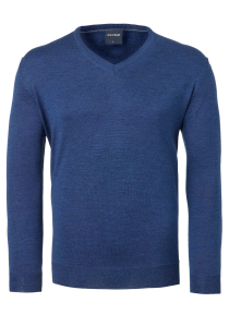 OLYMP modern fit trui wol, V-hals, indigo blauw
