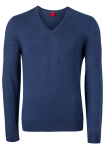 OLYMP Level 5 body fit trui wol met zijde, V-hals, royal blauw