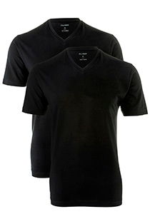 OLYMP T-shirts (2-pack), V-hals, zwart