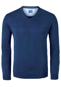 OLYMP modern fit trui katoen, V-hals, rookblauw