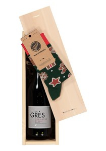 Heren en dames Kerst cadeaubox: rode wijn met Many Mornings Gingerbread man Socks
