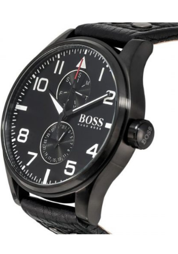 HUGO BOSS heren horloge (50 mm), zwart met zwarte leren band - vakantie vele artikelen topmerken met korting