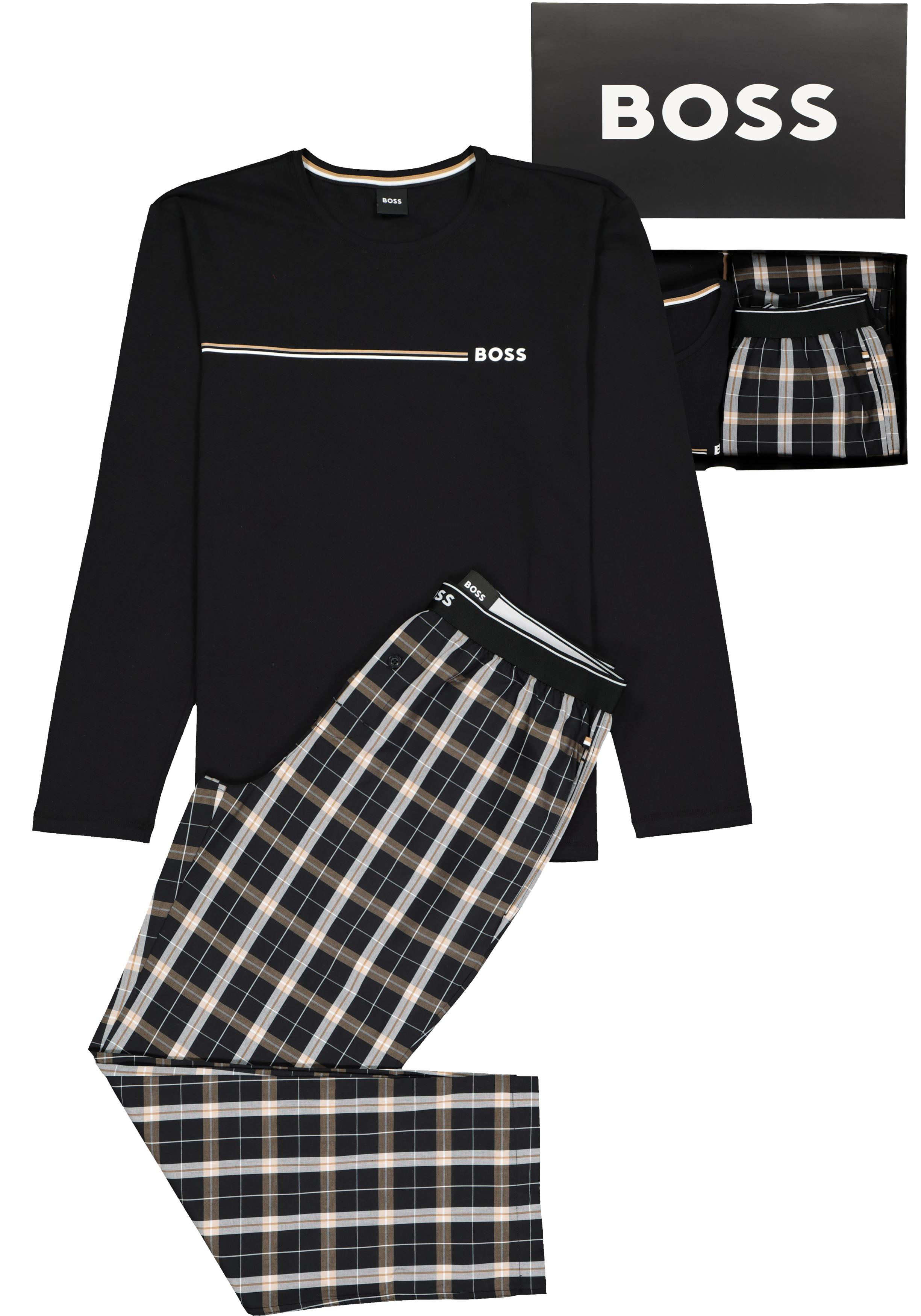 salami tint merknaam HUGO BOSS Urban Long Set, heren pyjamaset, zwart met geruite broek in... -  20% Paaskorting op (bijna) alles