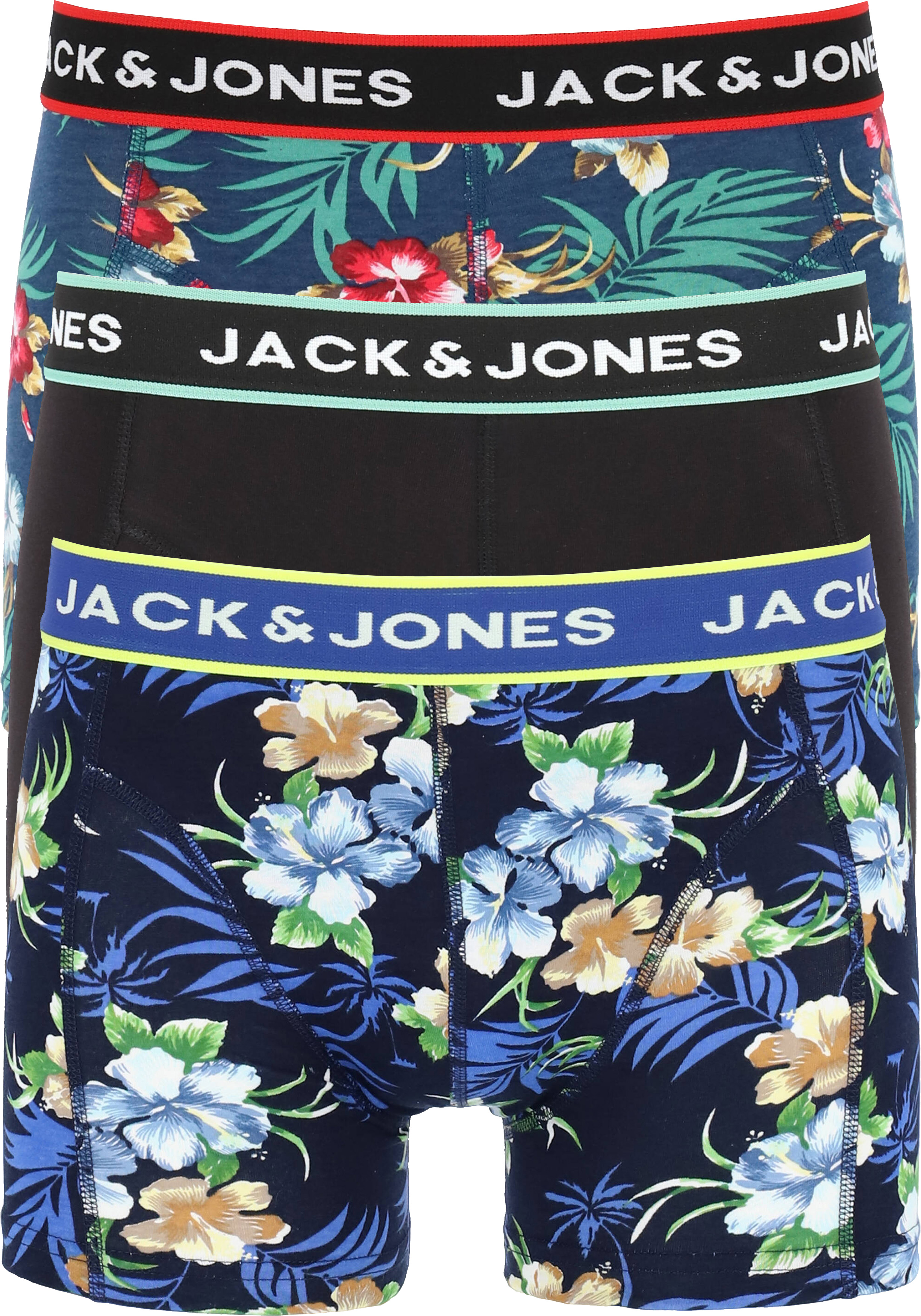 aankunnen het doel deze Jack & Jones heren boxers Jacflower trunks (3-pack), gebloemd en uni - De  eerste voorjaarscollecties zijn binnen