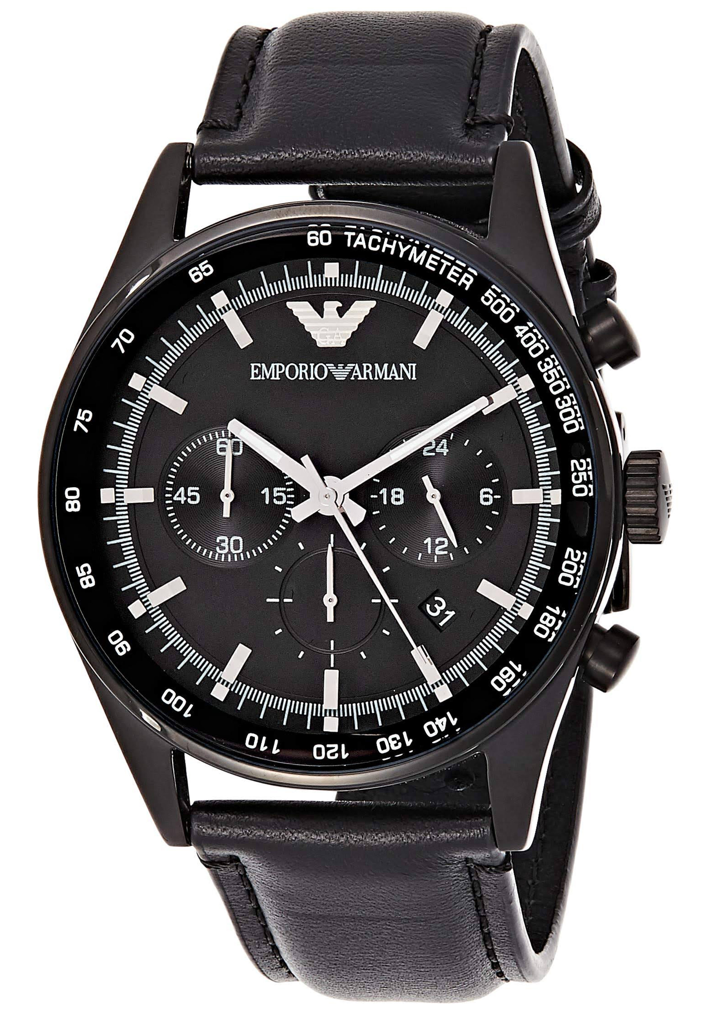 Onderdrukking Afspraak Aap Armani heren horloge (43 mm), zwart met zwart leren band - Shop de nieuwste  voorjaarsmode