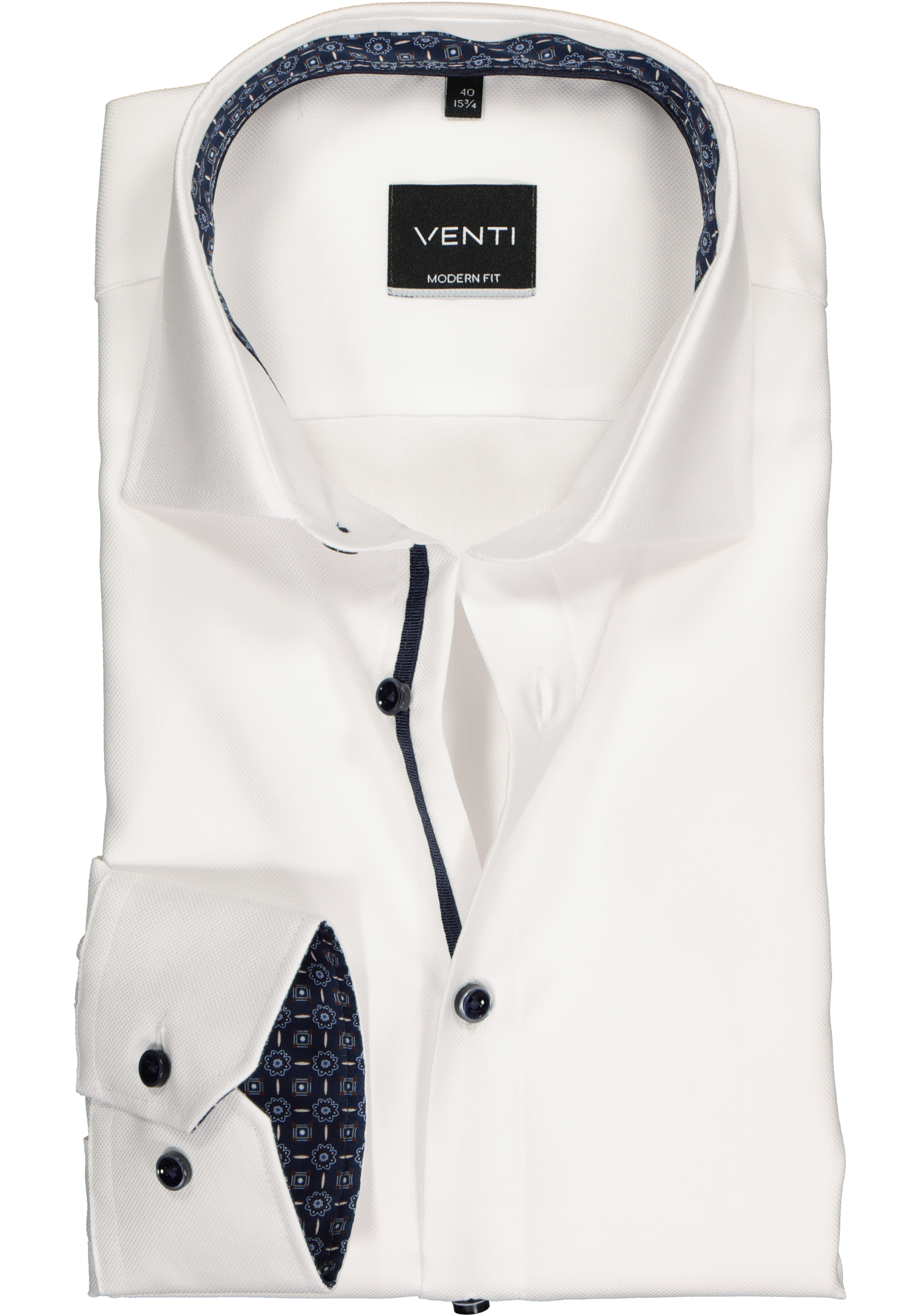 VENTI fit overhemd, wit structuur (contrast) - Zomer tot 50% korting