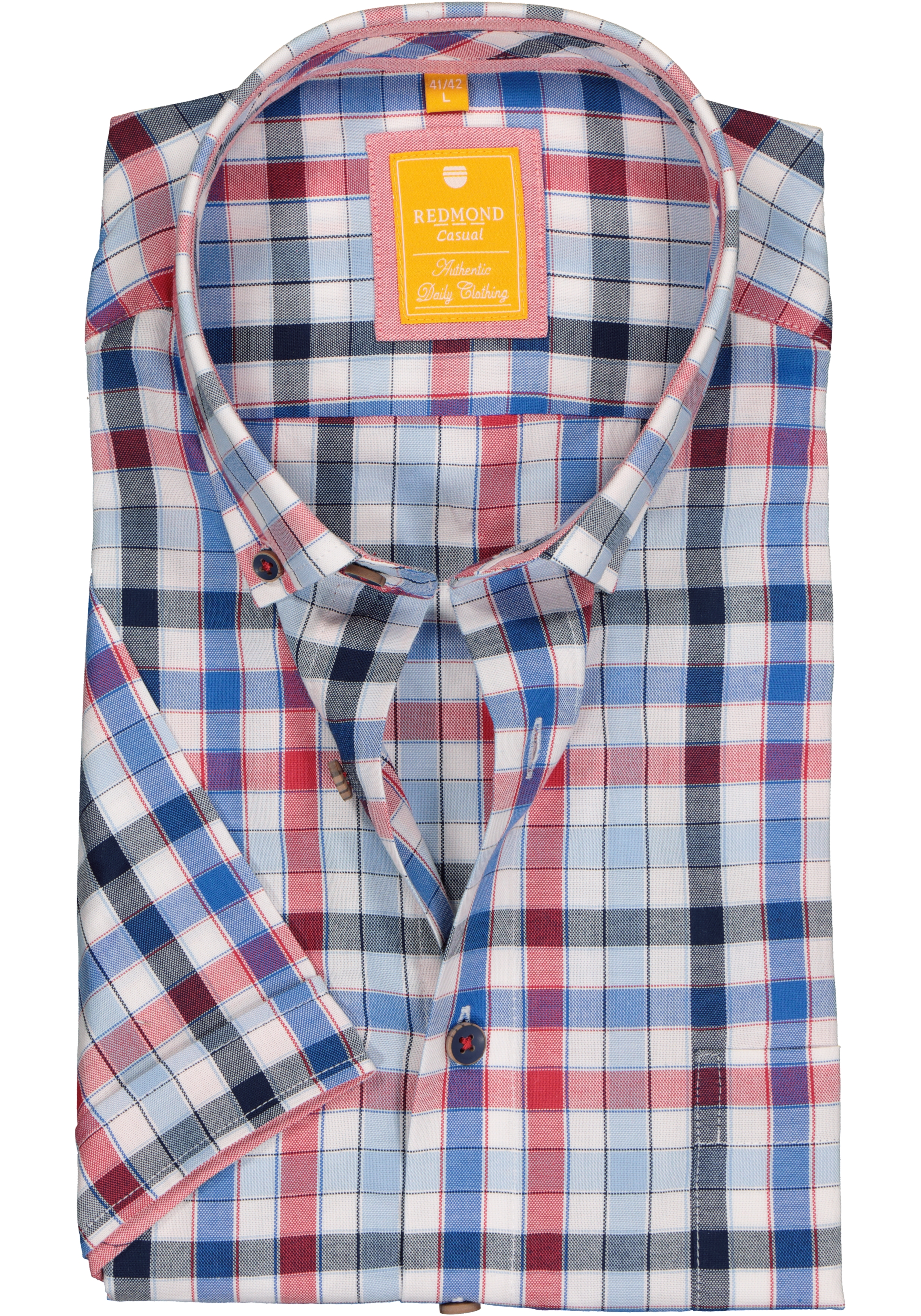 toewijzing Word gek Golf Redmond modern fit overhemd, korte mouw, Oxford, blauw, wit en rood geruit  - Zomer SALE tot 50% korting