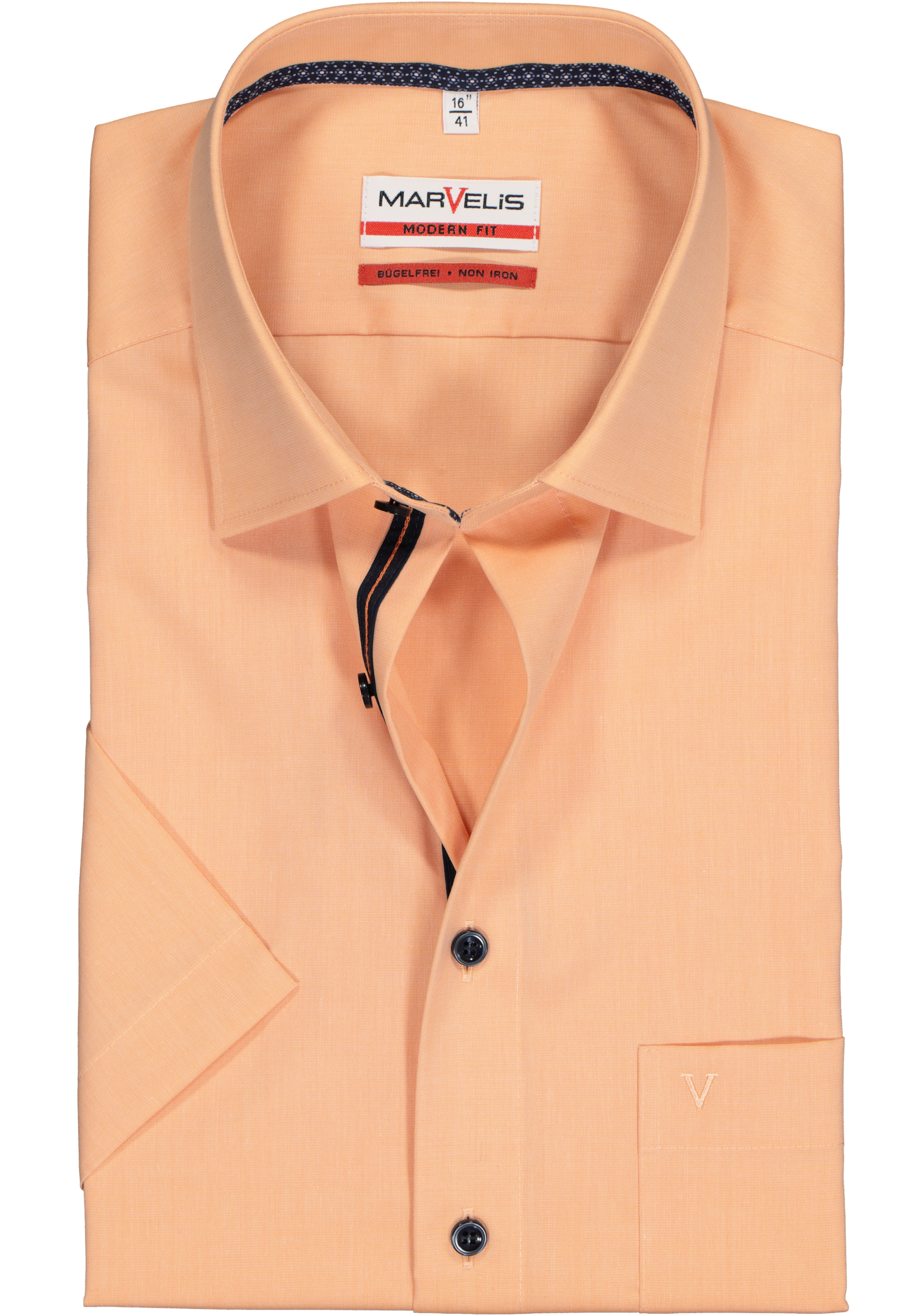 detectie Beginner angst MARVELIS modern fit overhemd, korte mouw, fil a fil, oranje (contrast) -  Zomer SALE tot 50% korting