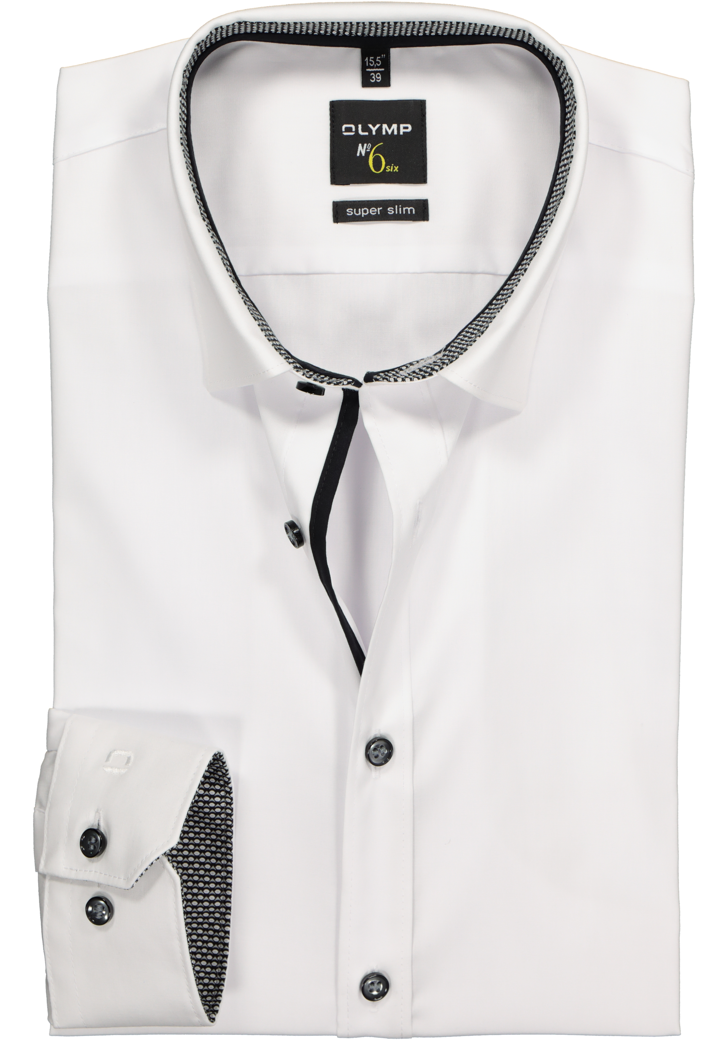 OLYMP No. Six super slim overhemd, wit (zwart contrast) - Zomer tot korting