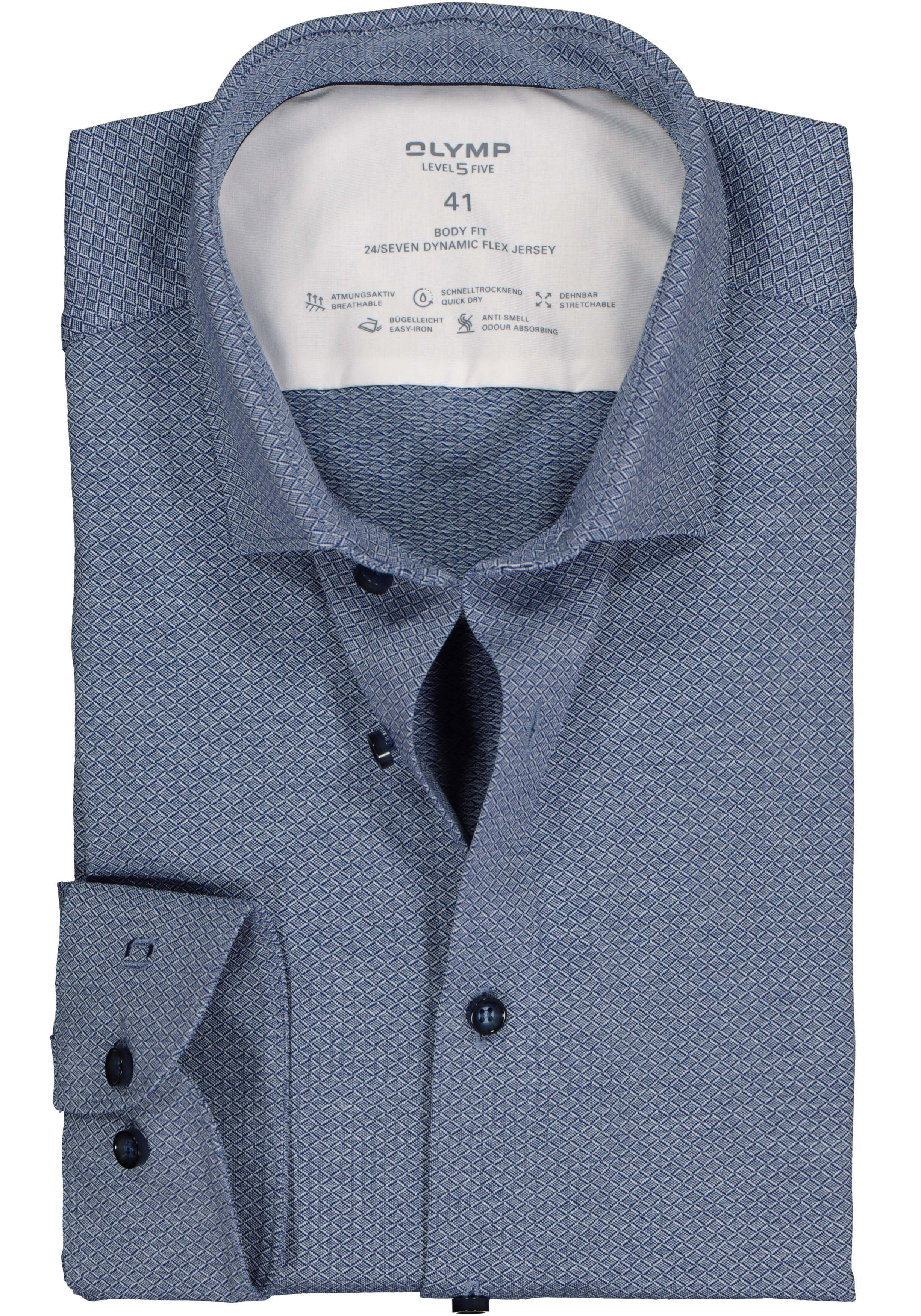 OLYMP Level 5 body fit overhemd 24/7, royal blauw structuur tricot - SALE  met kortingen tot 70% | Businesshemden