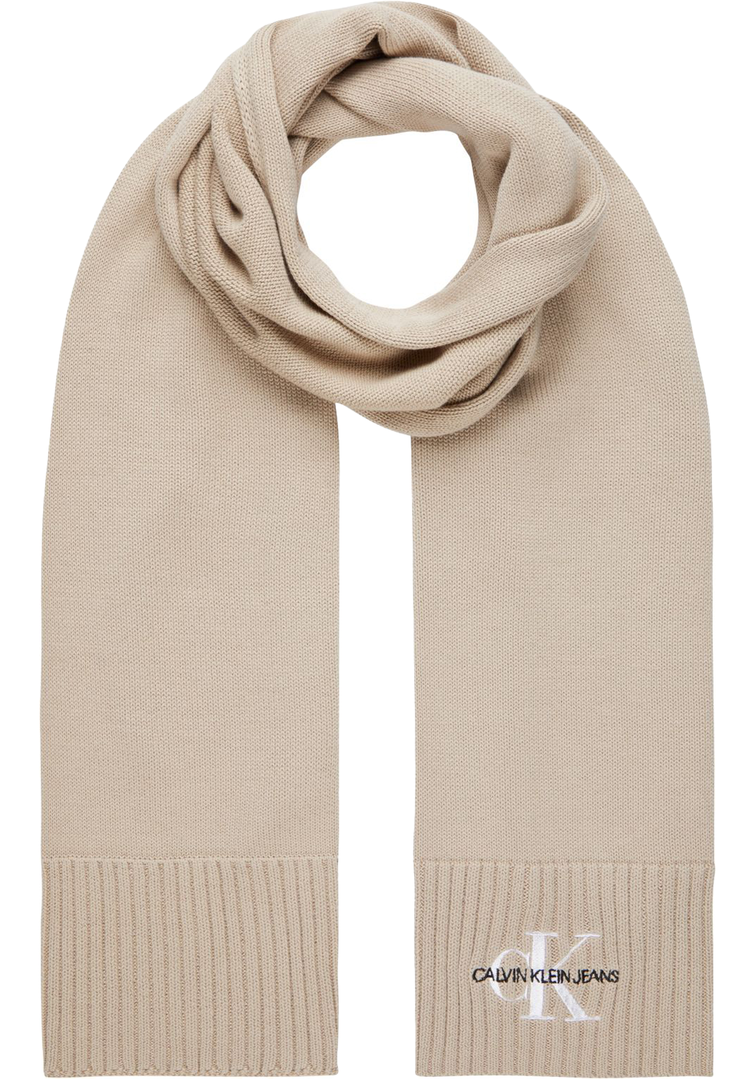 Omleiding Cerebrum Verrast zijn Calvin Klein sjaal, monologo embroidered scarf, beige - Zomer SALE tot 50%  korting