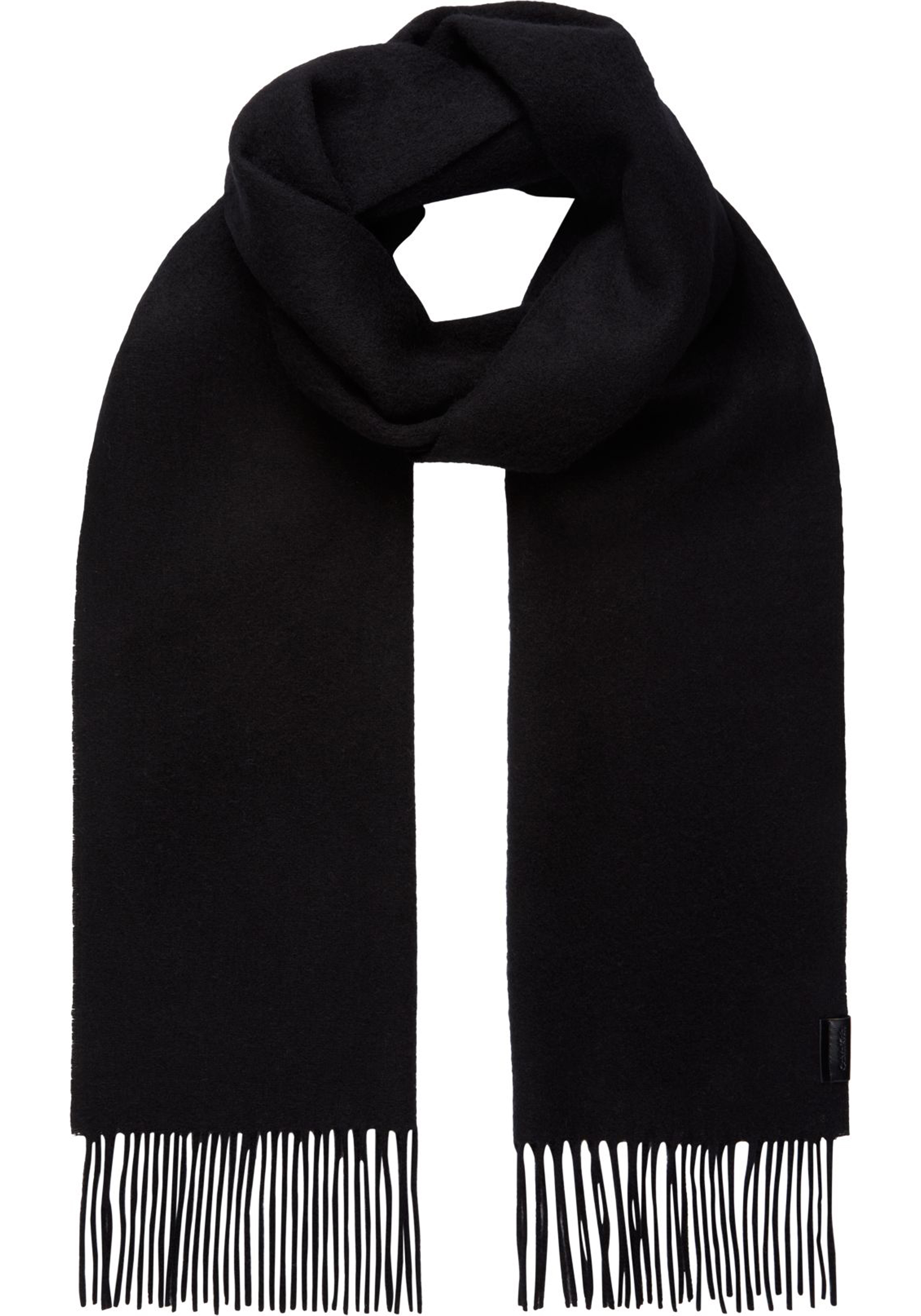 Koopje deelnemer Maak het zwaar Calvin Klein sjaal, classic wool woven scarf, zwart - Zomer SALE tot 50%  korting