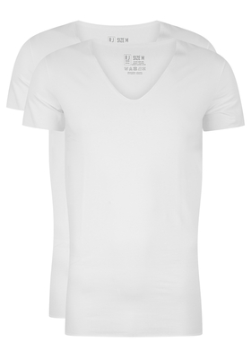 RJ Bodywear Everyday Tilburg T-shirts (2-pack), heren stretch T-shirt diepe V-hals, wit (raw edge)