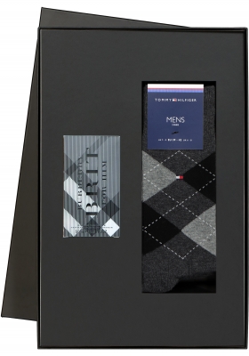 Heren cadeaubox: Burberry Brit parfum met geruite Tommy Hilfiger sokken