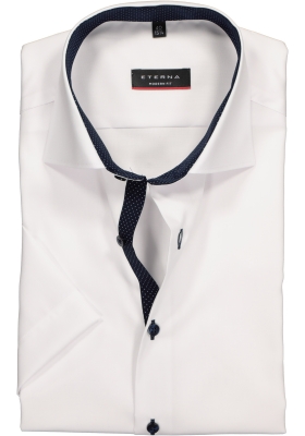 ETERNA modern fit overhemd, korte mouw, heren overhemd fijn Oxford, wit (blauw gestipt contrast)