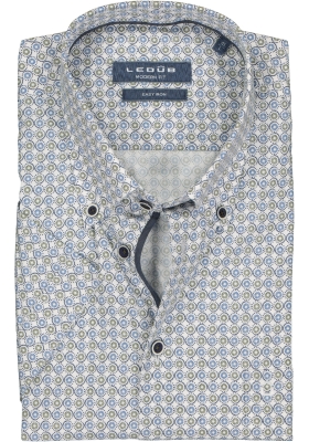 Ledub Modern Fit overhemd, korte mouw, middenblauw dessin (contrast)