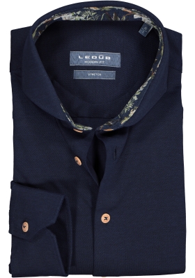 Ledub Modern Fit overhemd, donkerblauw pique tricot (contrast)
