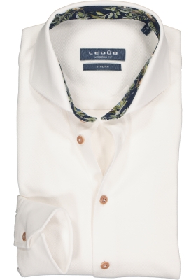 Ledub Modern Fit overhemd, wit pique tricot (contrast)