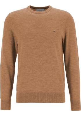 Calvin Klein superior wool crew neck sweater, heren pullover O-hals, beige