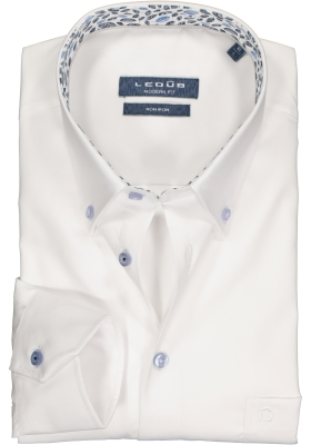Ledub overhemd modern fit overhemd, twill, wit (dessin contrast)