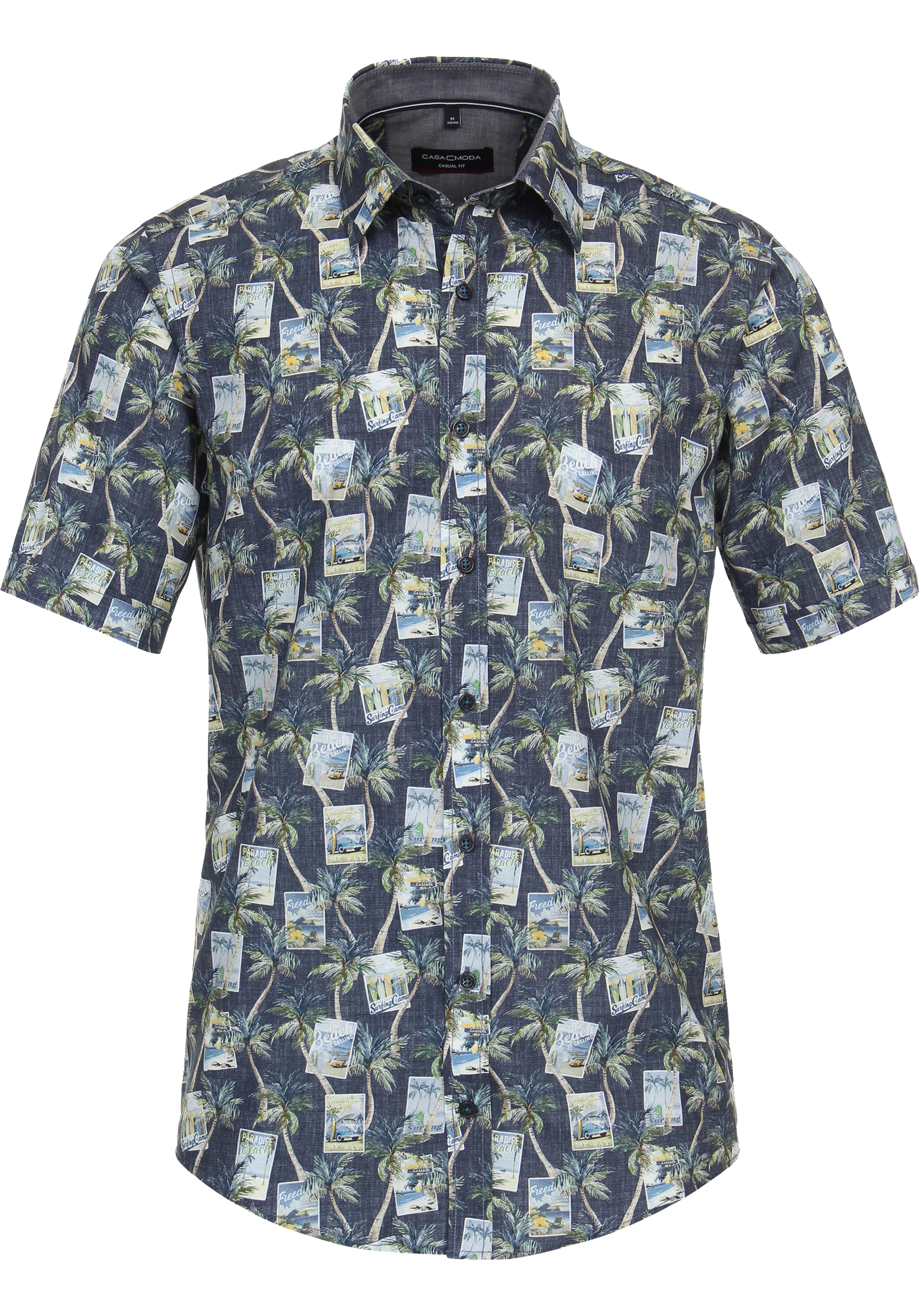 CASA MODA Sport casual fit overhemd, korte mouw, popeline, groen dessin