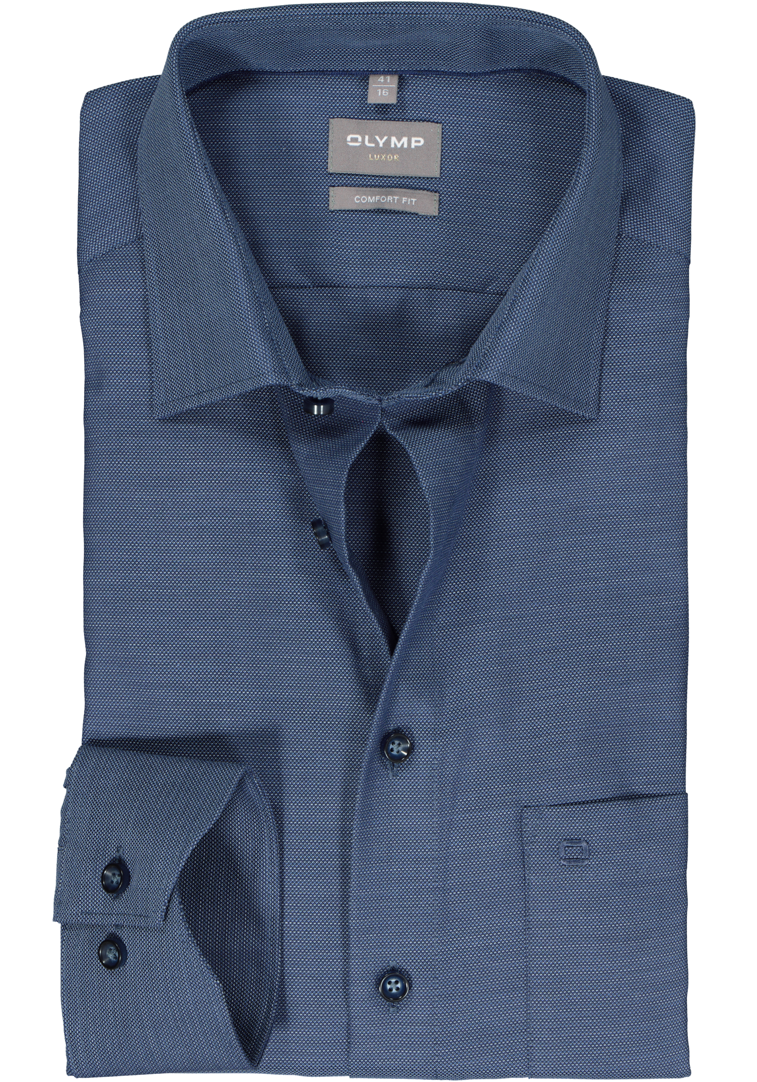 OLYMP comfort fit overhemd, structuur, marine blauw