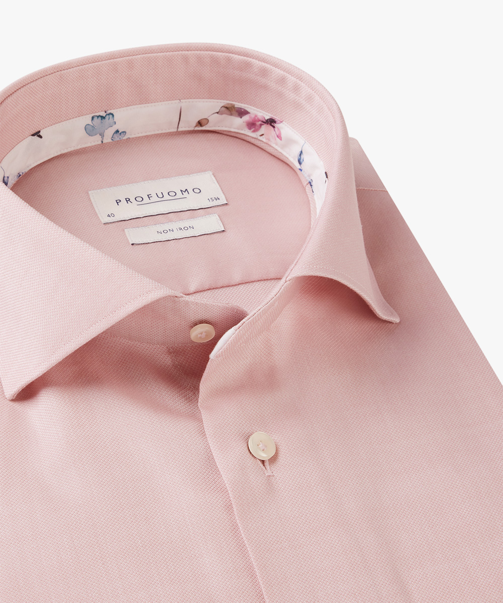 Profuomo slim fit heren overhemd, dobby, roze