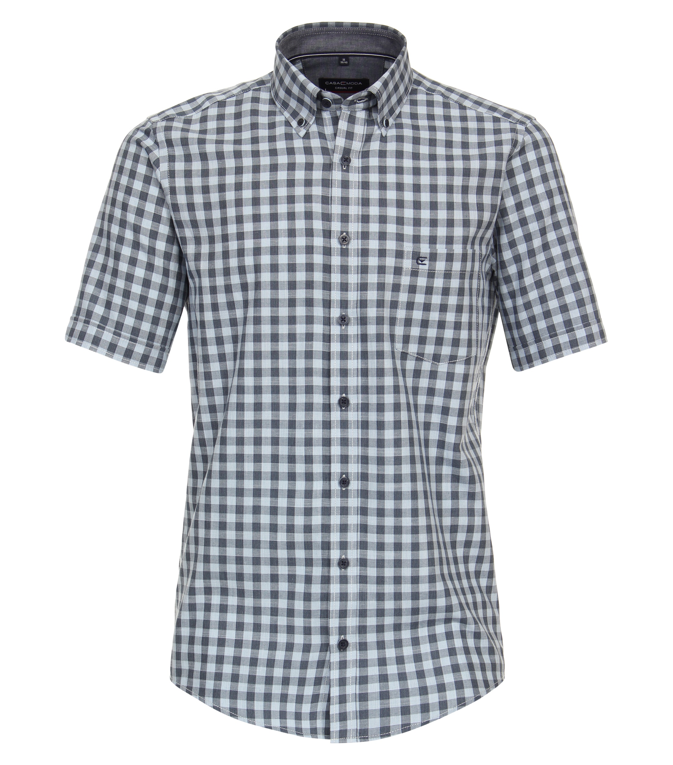 CASA MODA Sport casual fit overhemd, korte mouw, chambray, blauw geruit - 944269500-100