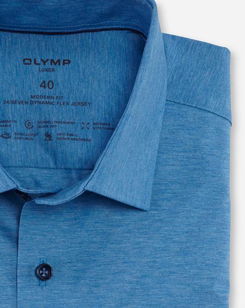 OLYMP Luxor 24/7 modern fit overhemd, korte mouw, Dynamic Flex, blauw