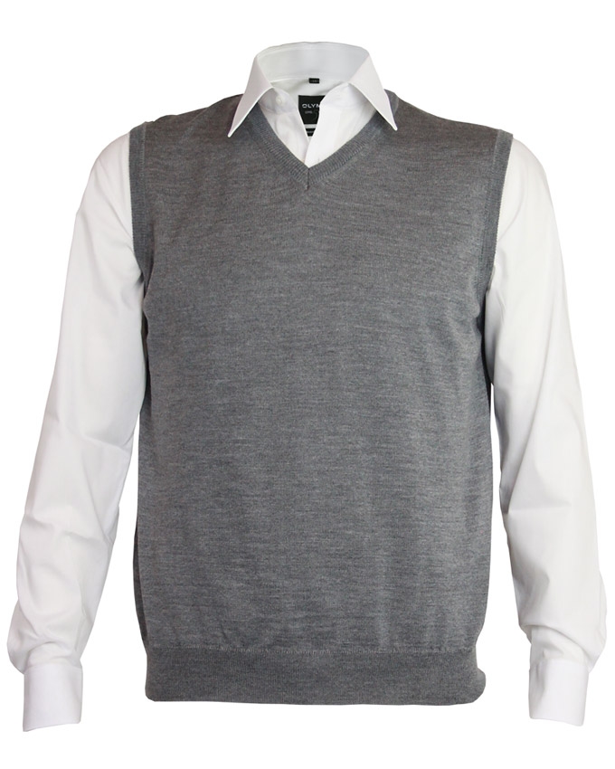 OLYMP modern fit spencer wol, V-hals, grijs