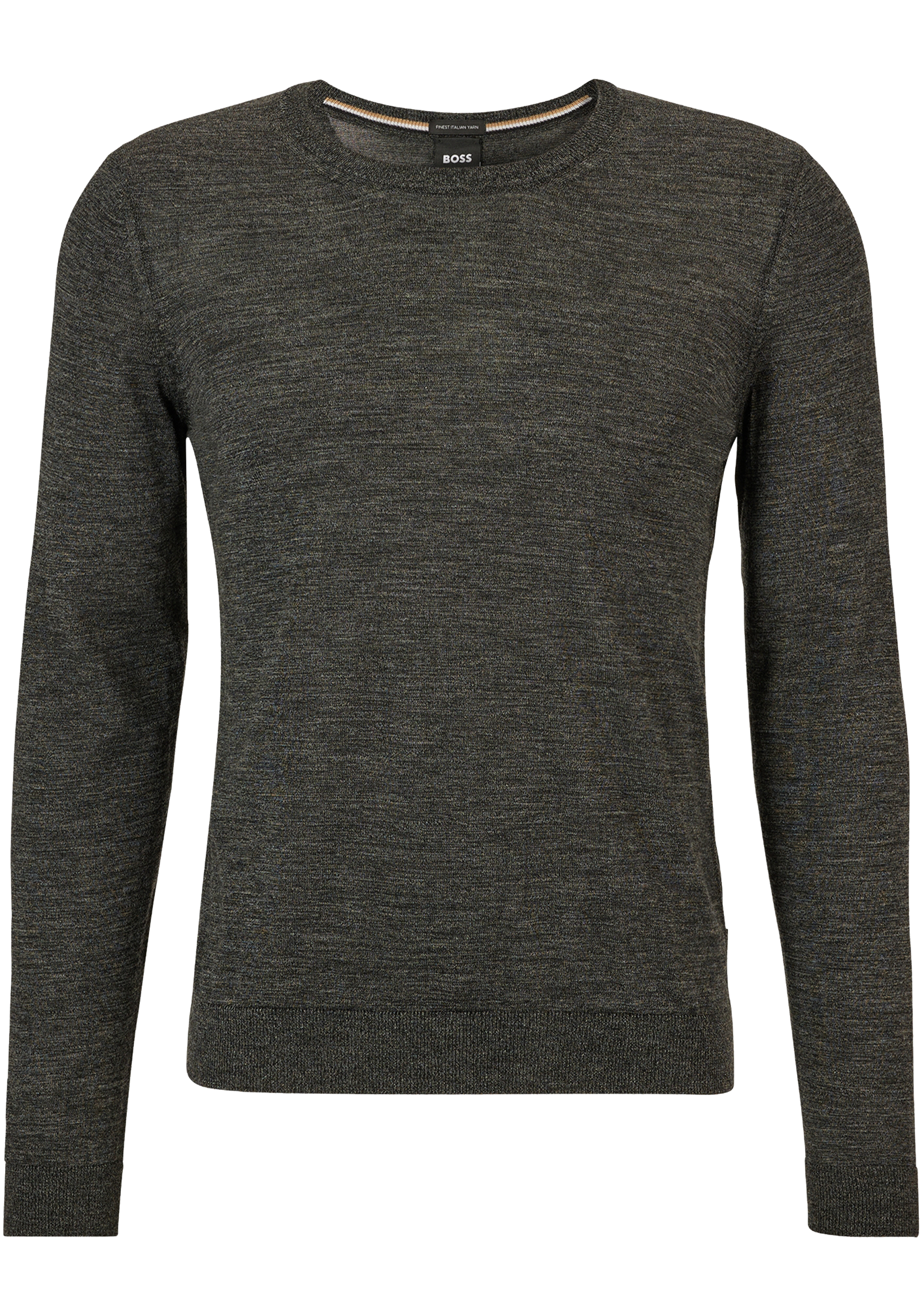 BOSS Leno slim fit trui wol, heren pullover met O-hals, zwart
