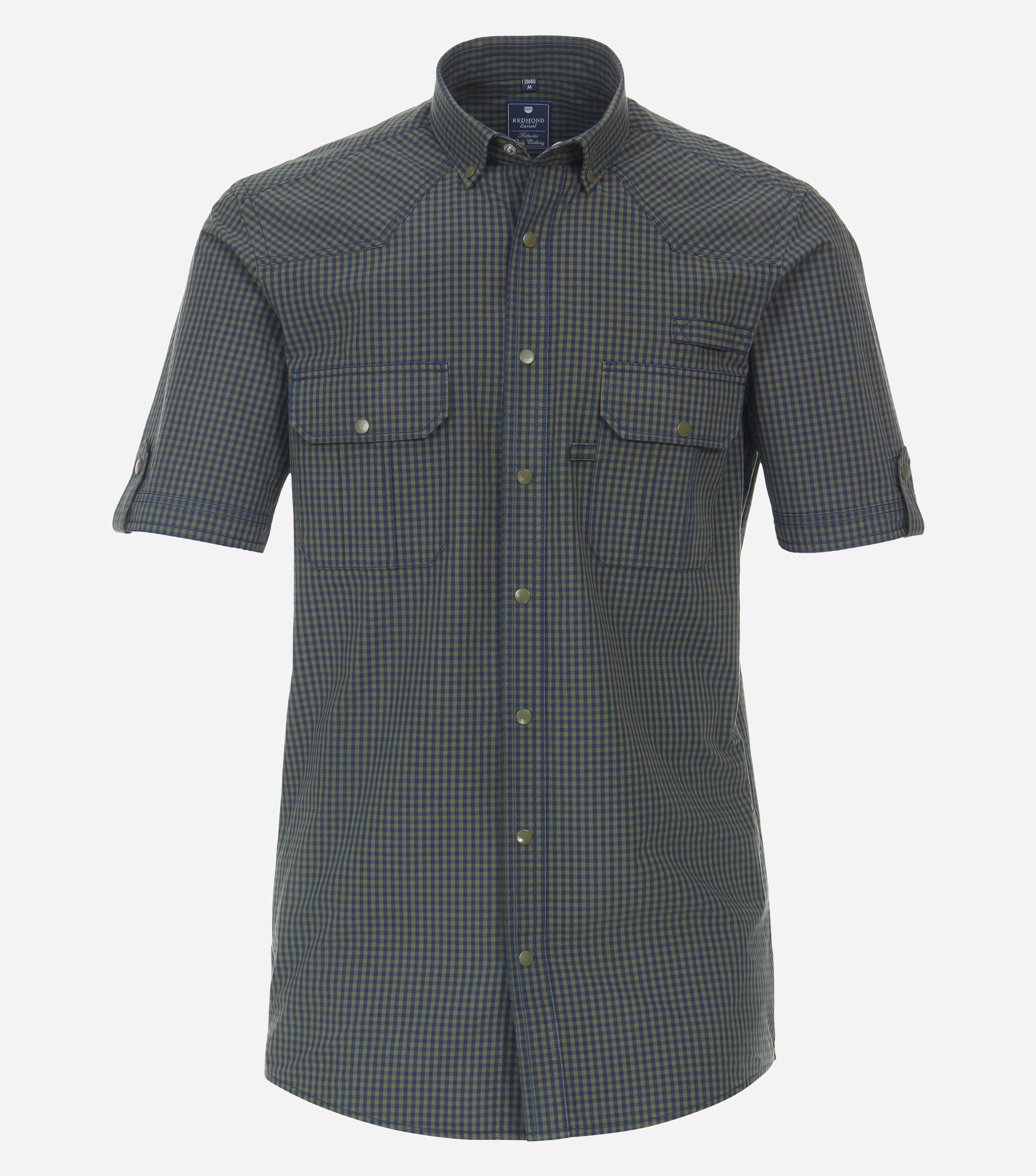 Redmond comfort fit overhemd, korte mouw, popeline, bruin geruit
