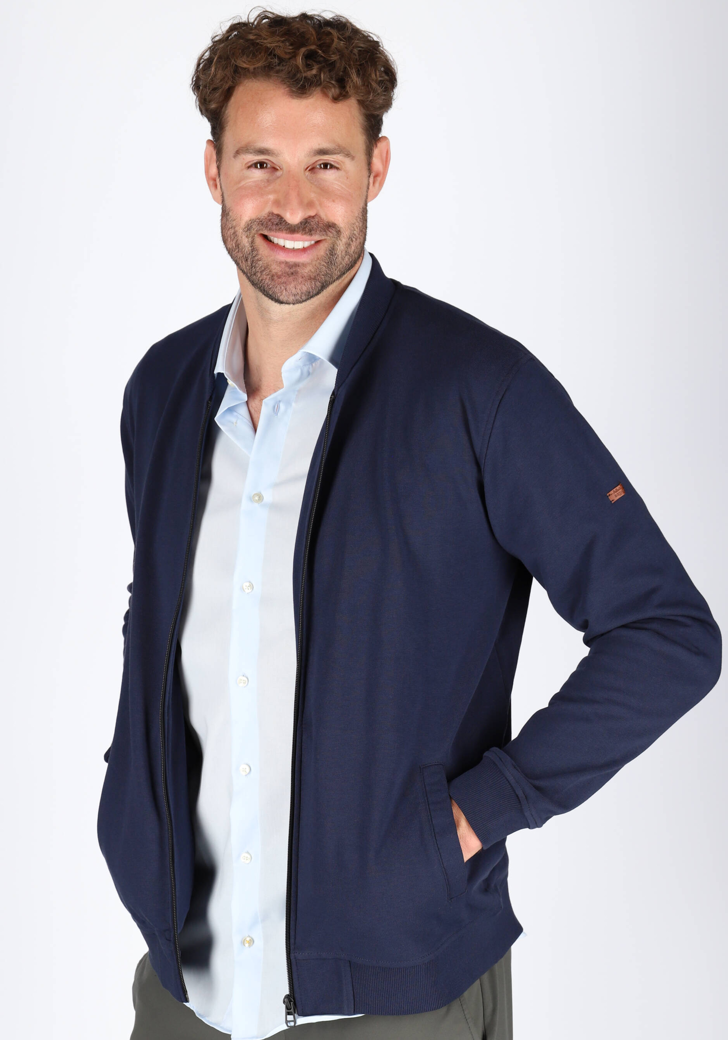 Redmond heren sweatvest katoenmengsel, opstaande kraag, blauw (middeldik)