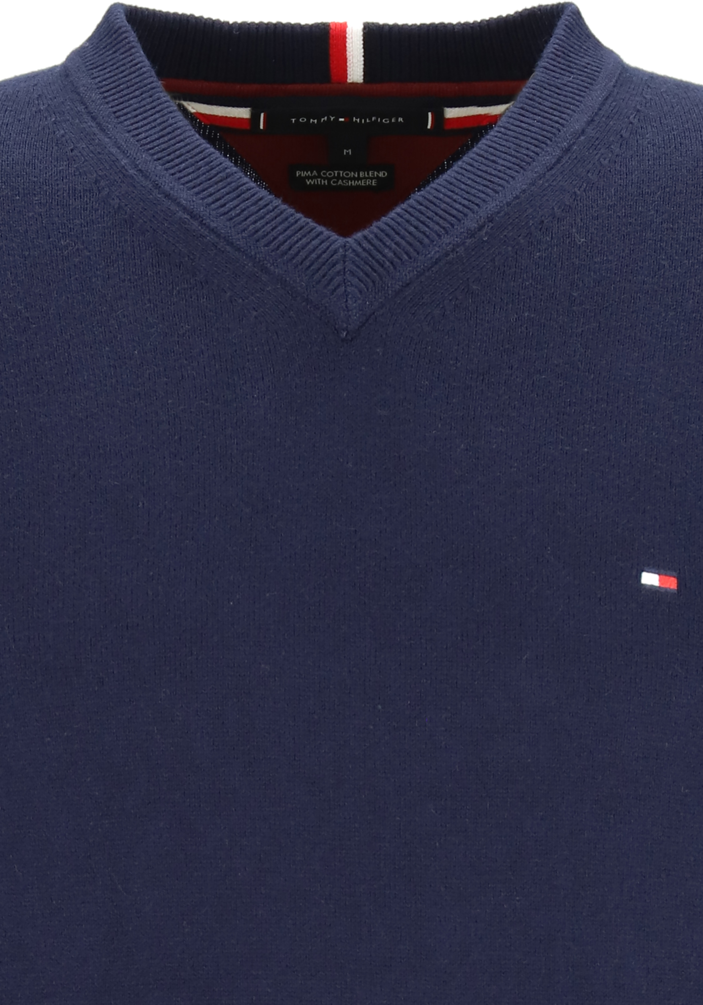 Tommy Hilfiger V-hals trui katoen met kasjmier, Pima Organic Cotton Cashmere, donkerblauw (Desert Sky)