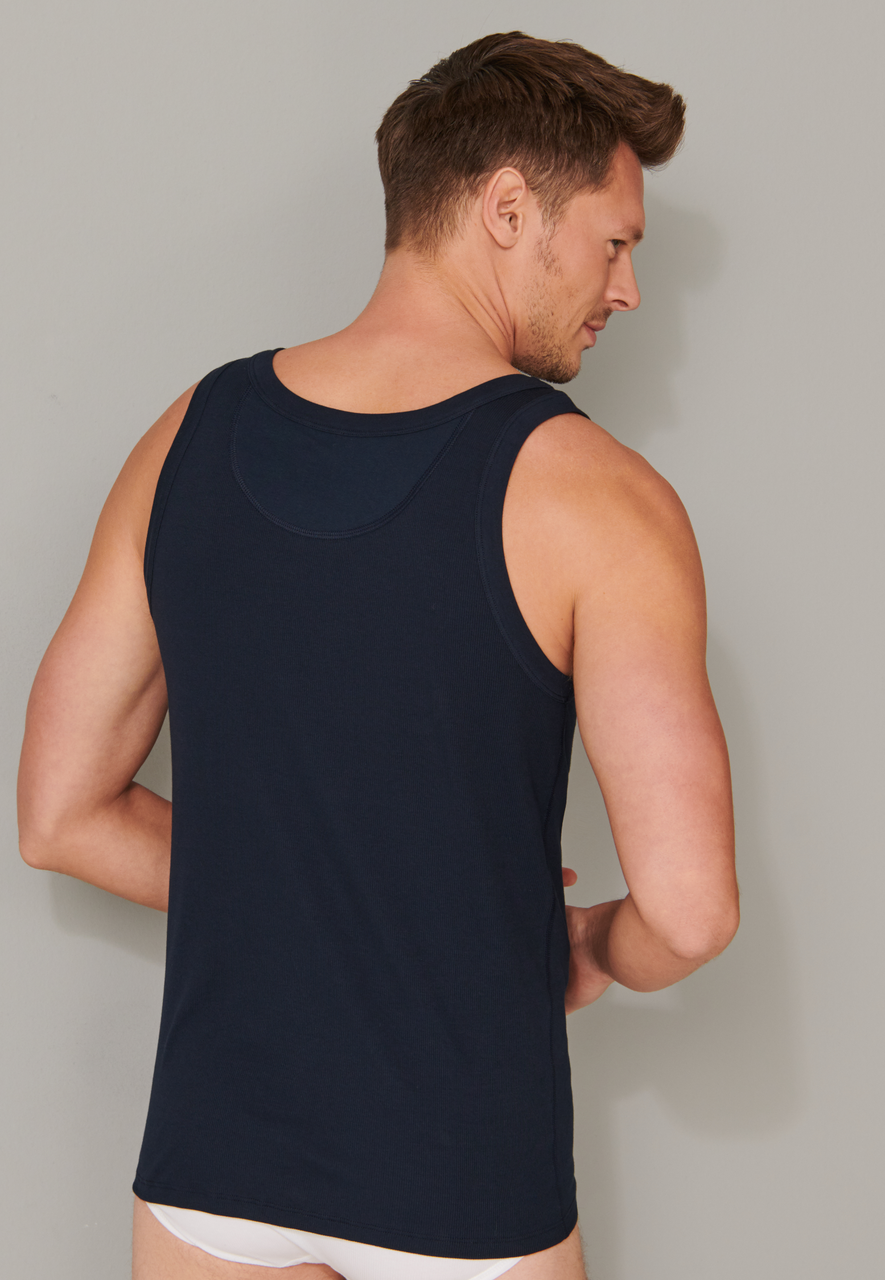 SCHIESSER Retro Rib singlet (1-pack), heren hemd dubbelrib biologisch katoen donkerblauw