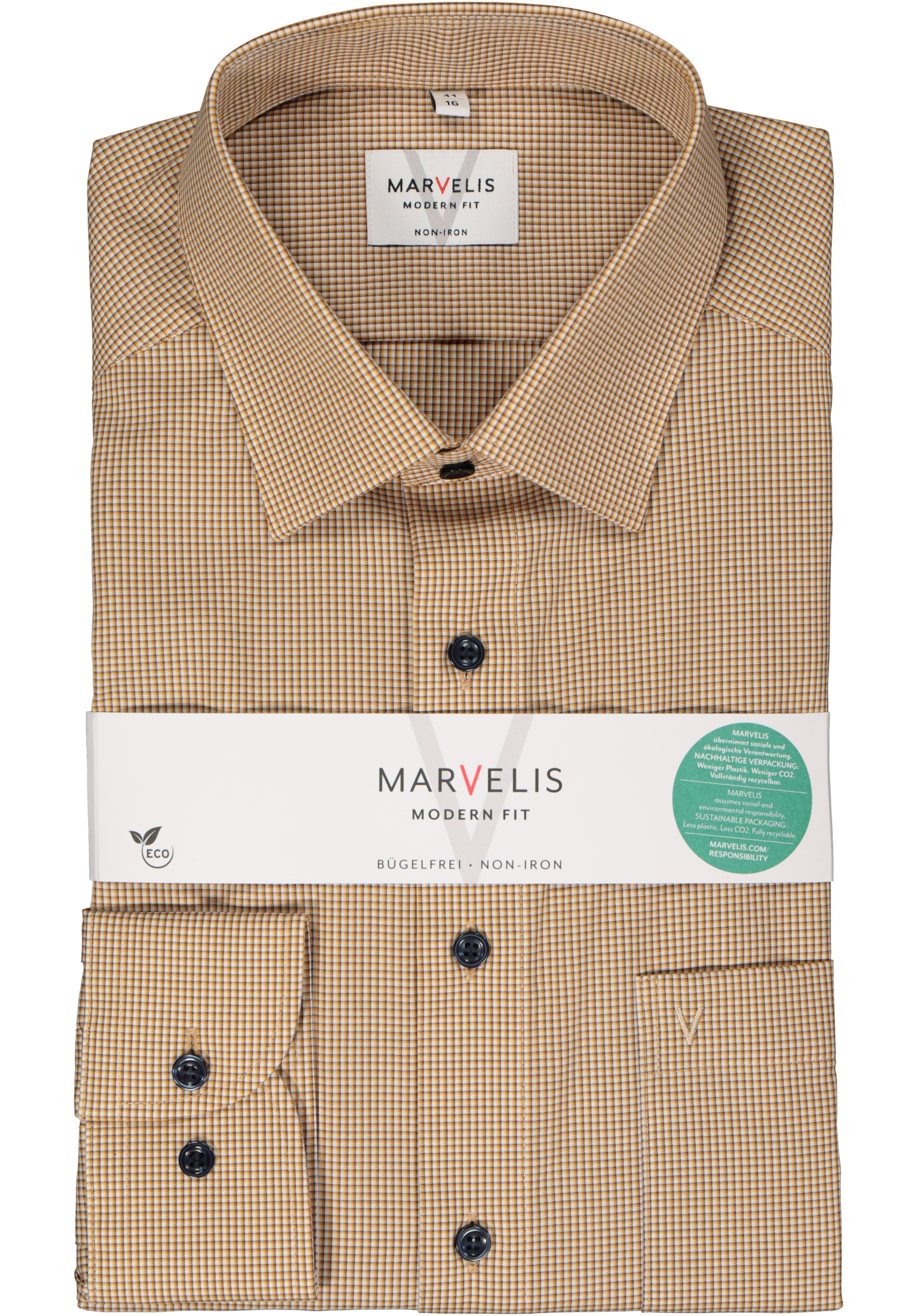 MARVELIS modern fit overhemd, popeline, geel heel fijn geruit