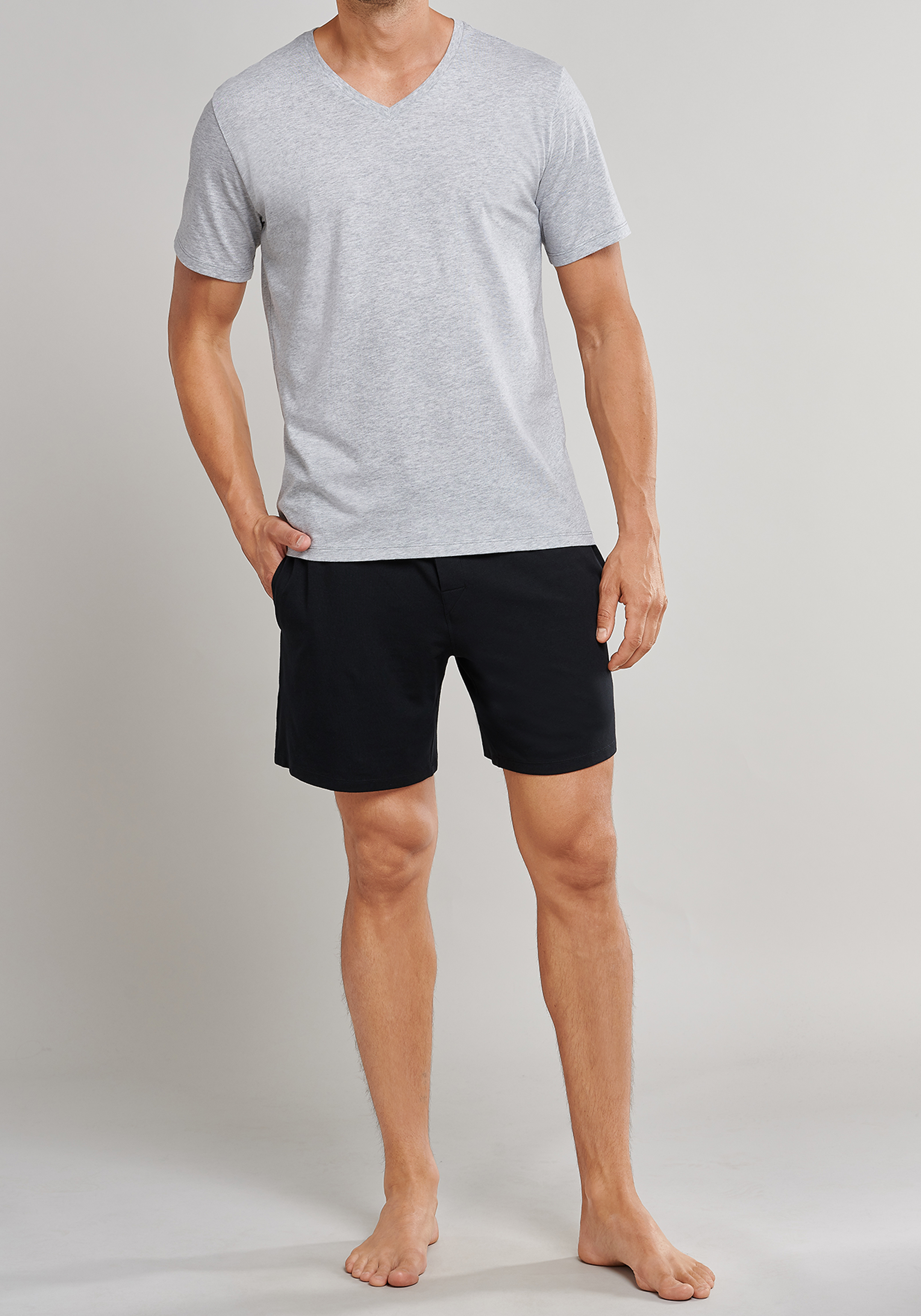 SCHIESSER Mix+Relax T-shirt, korte mouw V-hals, lichtgrijs melange