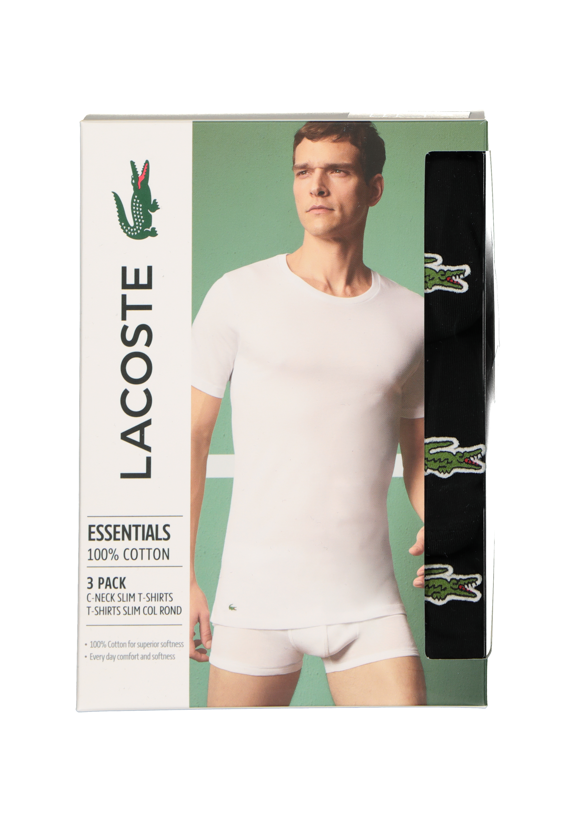 Lacoste T-shirts slim fit (3-pack), heren T-shirts O-hals, zwart