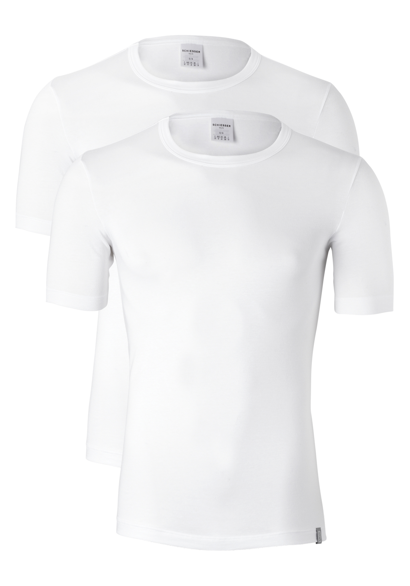SCHIESSER 95/5 heren T-shirt (2-pack), O-hals, wit
