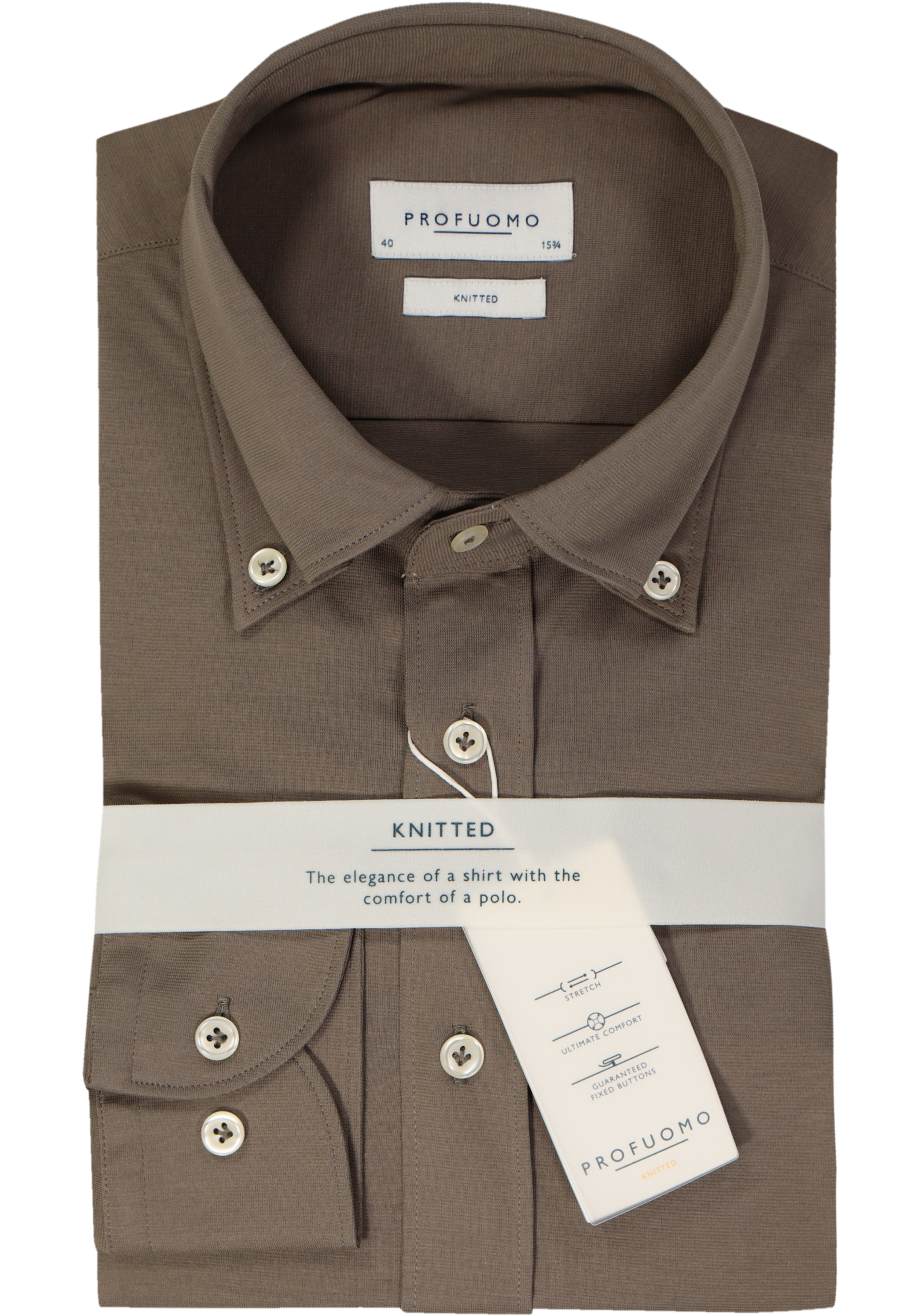 Profuomo slim fit heren overhemd, jersey, bruin