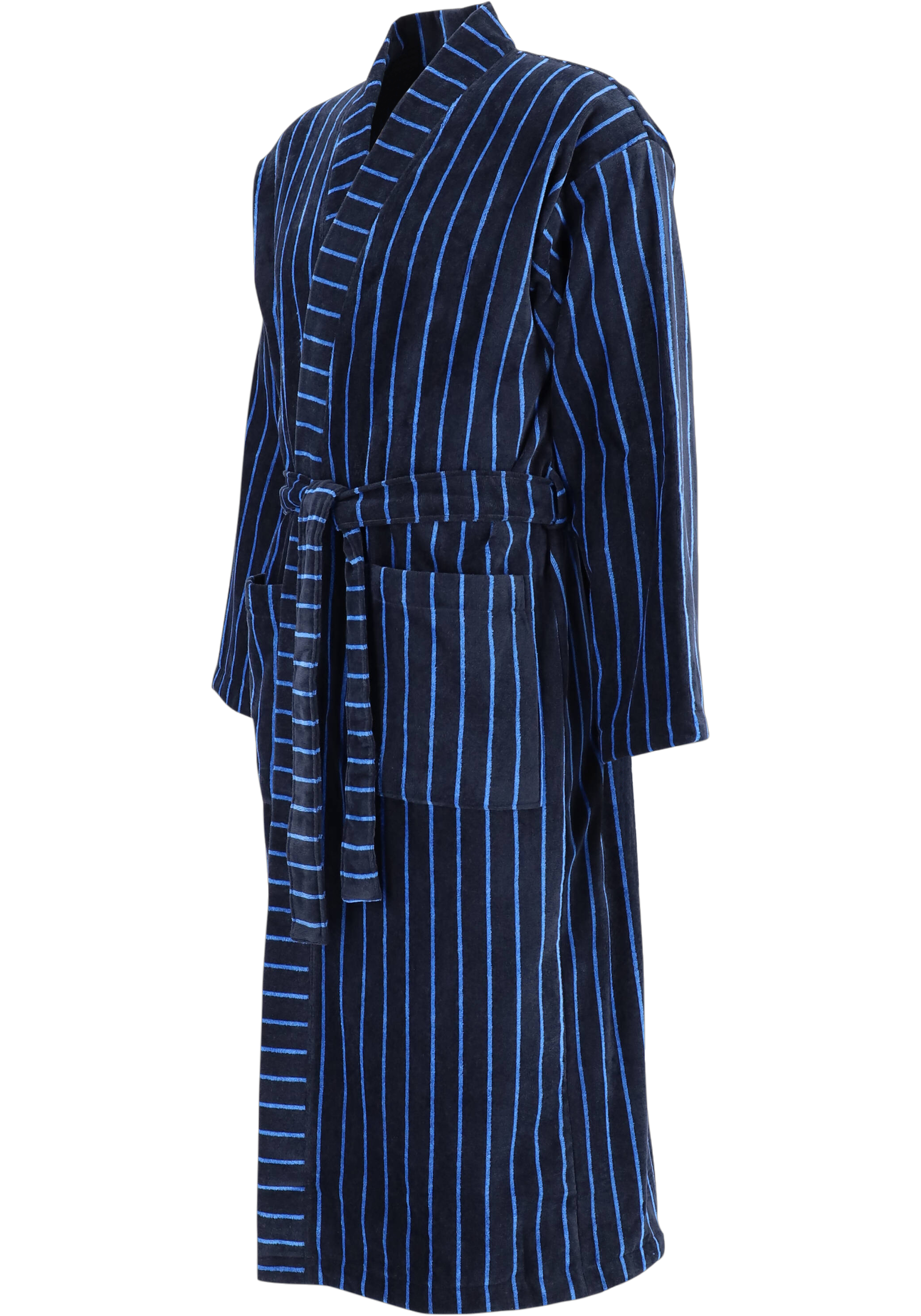 SCHIESSER heren badjas, ultralicht velours, donker blauw gestreept